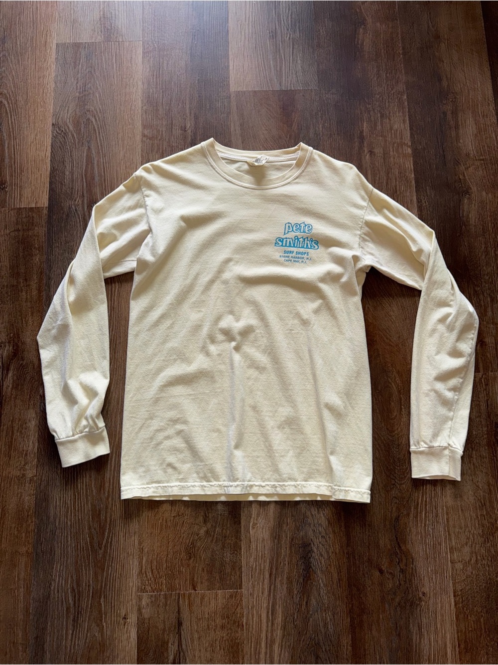 Pete Smith's Yellow Long Sleeve Tee with Blue Logo - size S